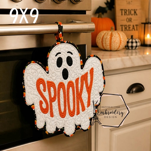 Spooky Ghost 2 Hot Pad Embroidery Design - 9x9